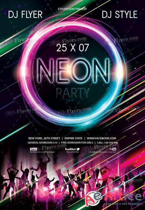 Neon Party V22 2018 PSD Flyer Template