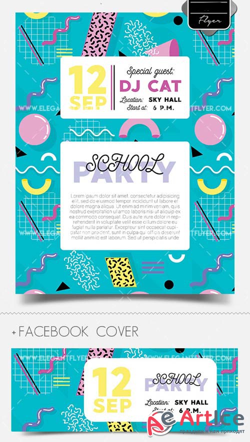 School Party V43 2018 Flyer PSD Template + Facebook Cover