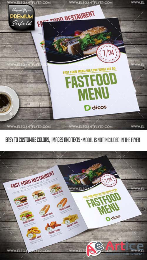 Fast Food Menu V3 2018 Bi-Fold Brochure PSD Template