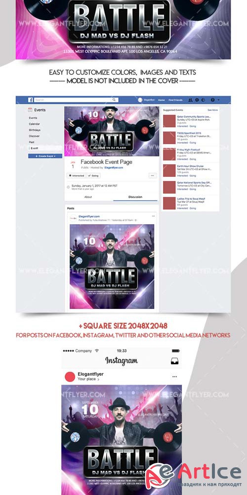 Dj Battle V4 2018 Facebook Event + Instagram template