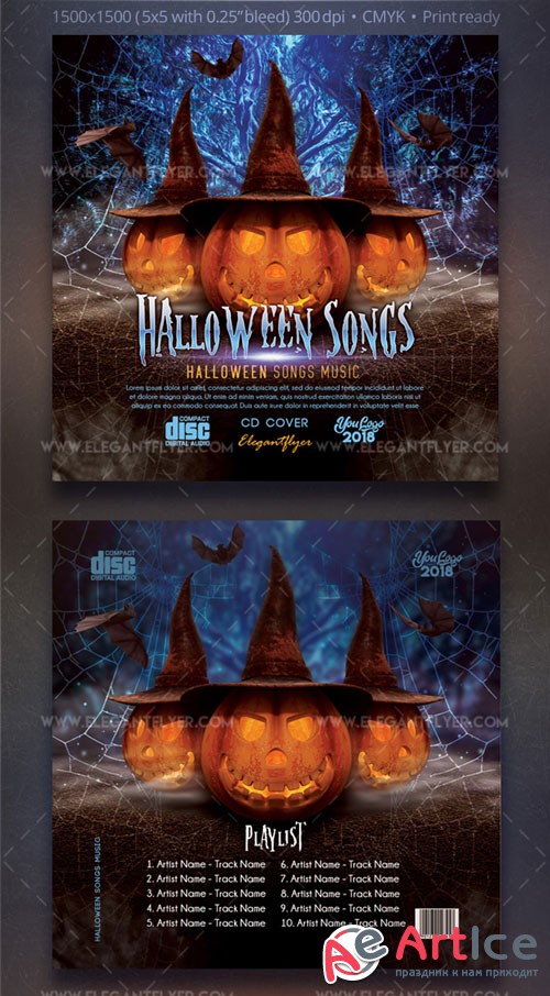 Halloween Songs V1 2018 CD  Mixtape Cover PSD