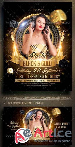 Black and Gold Party V14 2018 Flyer PSD Template