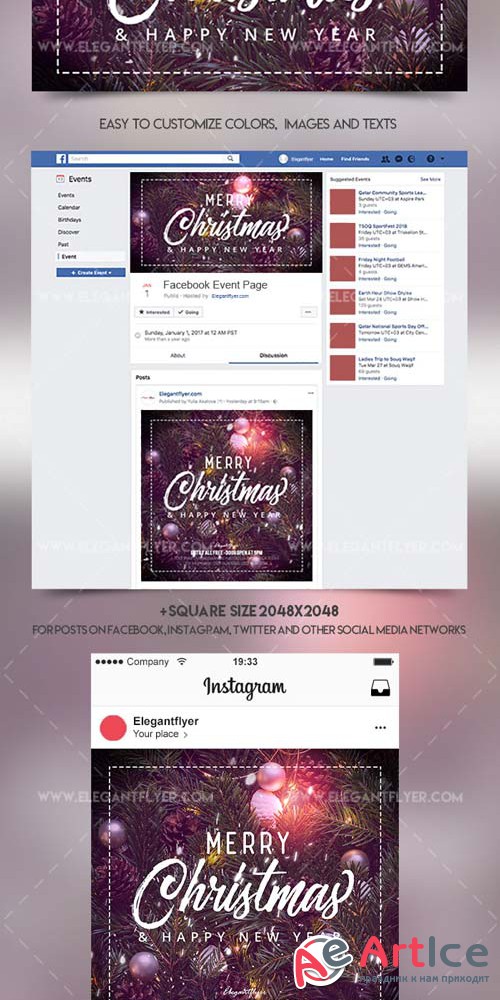 Christmas V12 2018 Facebook Event + Instagram template + YouTube