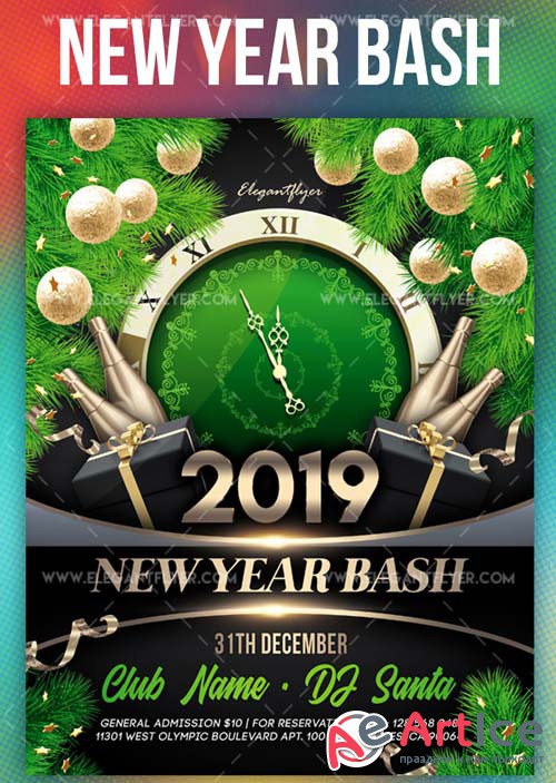 New Year Bash V1 2018 Flyer PSD Template + Instagram template