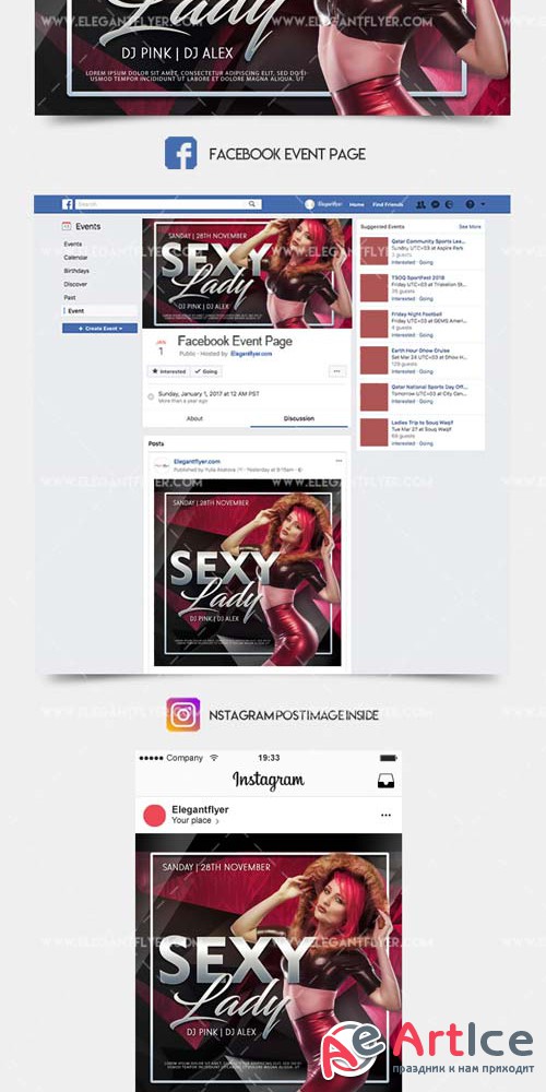 Sexy Lady V11 2018 Facebook Event + Instagram template + YouTube