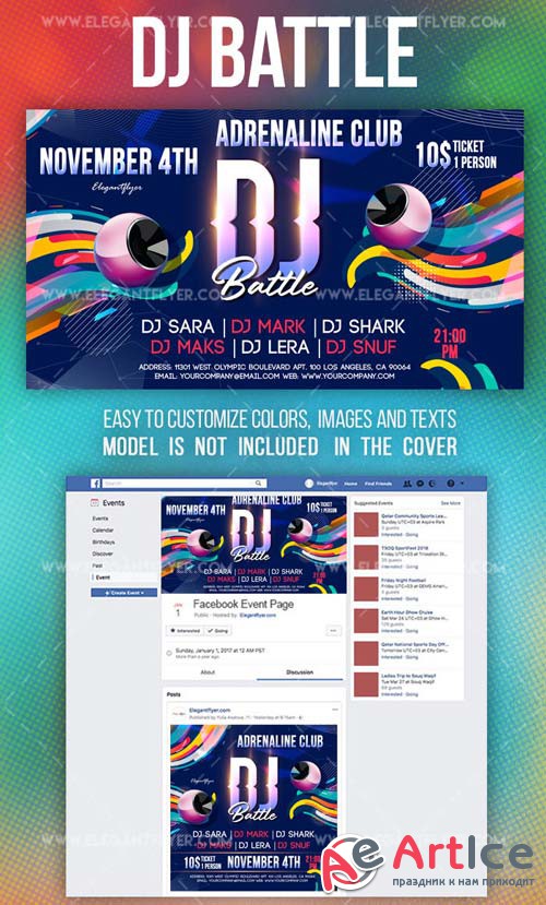 DJ Battle V11 2018 Facebook Event + Instagram Template + YouTube Channel Banner
