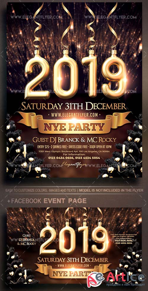 2019 NYE Party V1 2018 Flyer PSD Template