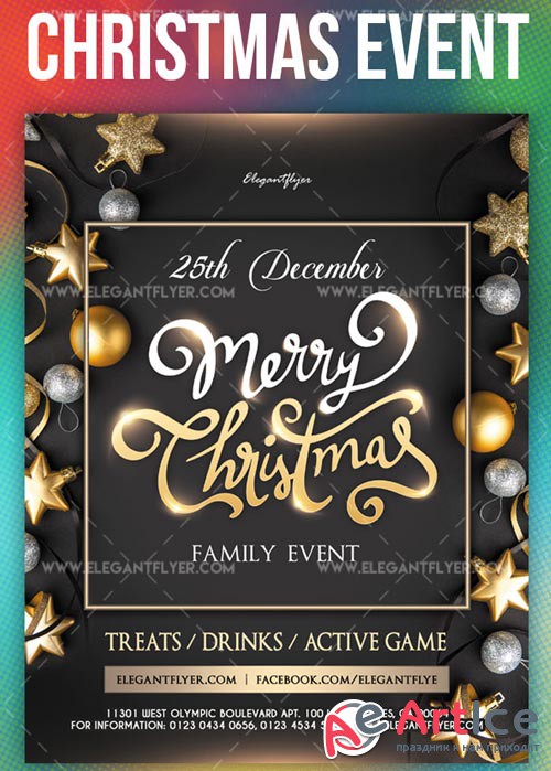 Family Christmas Event V1 2018 Flyer PSD Template + Instagram template