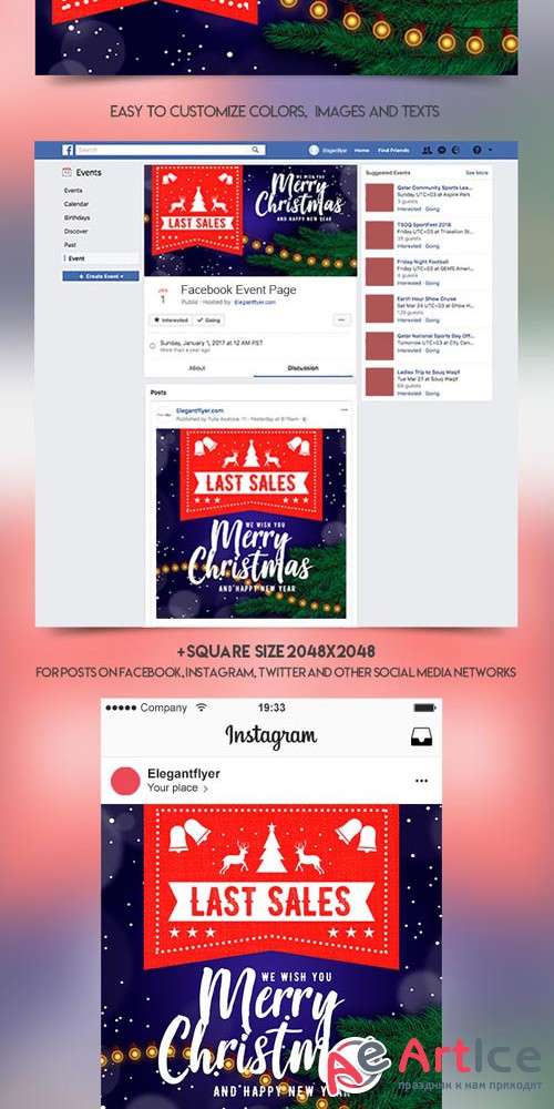 Christmas Sale V3 2018 Facebook Event + Instagram Template + YouTube Channel Banner