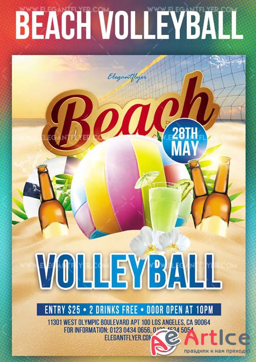 Beach Volleyball V23 2018 Flyer PSD Template + Instagram template