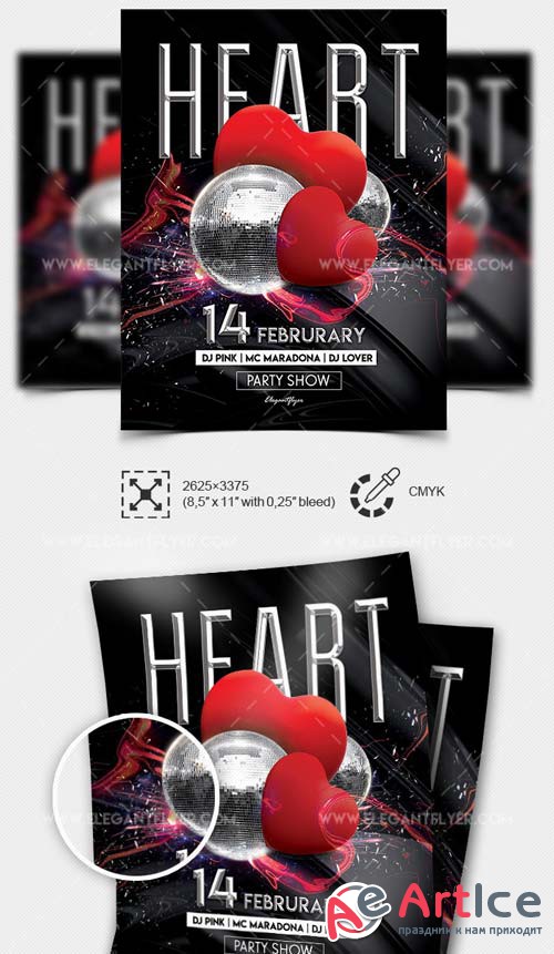 Heart Party V1 2019 PSD Flyer Template + Facebook Cover + Instagram Post