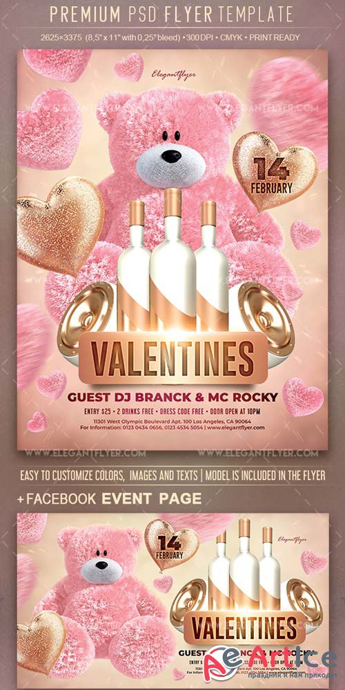 Valentines Party V2 2019 Flyer Template PSD + Facebook Cover + Instagram Post