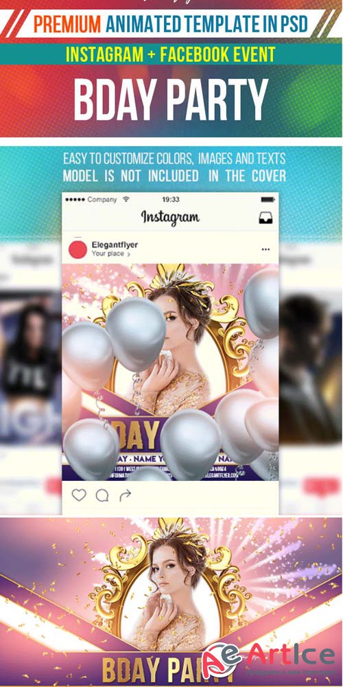 Birthday Party V2 2019 Animated Instagram + Facebook Flyer Template