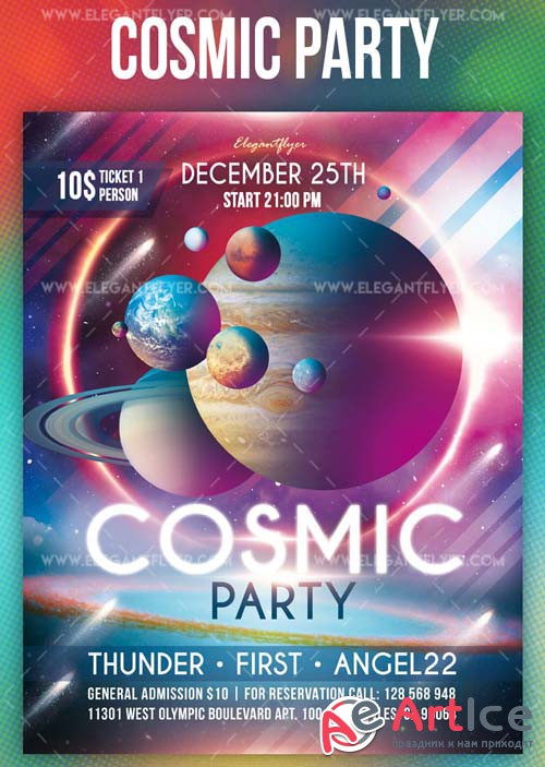 Cosmic Party V1 2019 PSD Flyer Template + Facebook Cover + Instagram Post