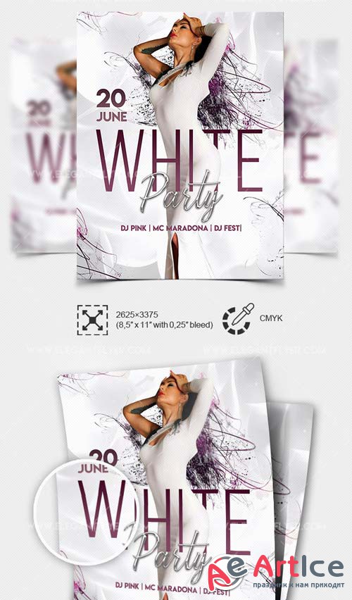 White Party V1 2019 PSD Flyer Template + Facebook Cover + Instagram Post