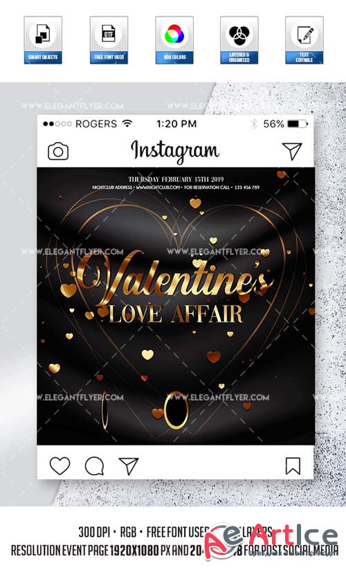 St. Valentines Night Party V10 2019 Animated Instagram Stories + Instagram Post + Facebook Cover