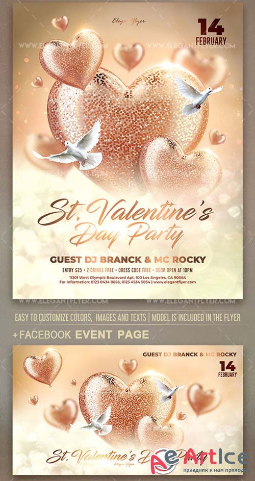 St. Valentines Day Party V9 2019 Flyer Template PSD + Facebook Cover + Instagram Post
