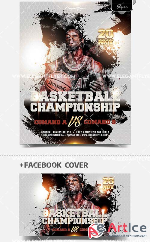 Basketball Championship V1 2019 PSD Flyer Template + Facebook Cover + Instagram Post