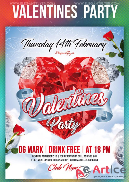Valentines Party V17 2019 Flyer Template PSD + Facebook Cover + Instagram Post