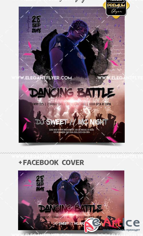 Dancing Battle V3 2019 PSD Flyer Template + Facebook Cover + Instagram Post