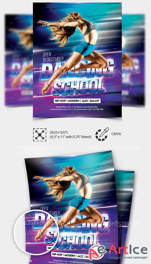 Dancing School V1 2019 PSD Flyer Template + Facebook Cover + Instagram Post