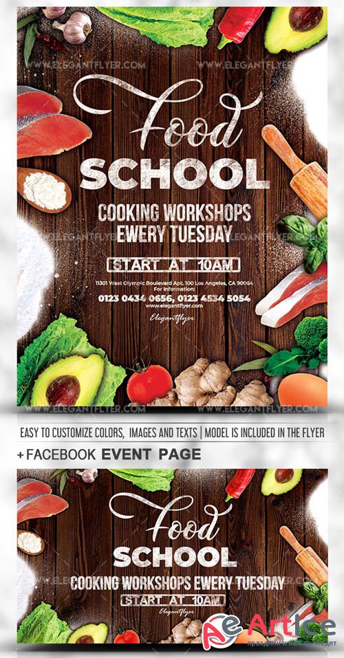 Food School V3 2019 PSD Flyer Template + Facebook Cover + Instagram Post