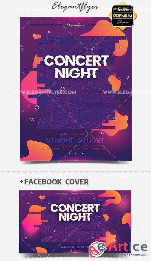 Concert Night V2 2019 PSD Flyer Template + Facebook Cover + Instagram Post