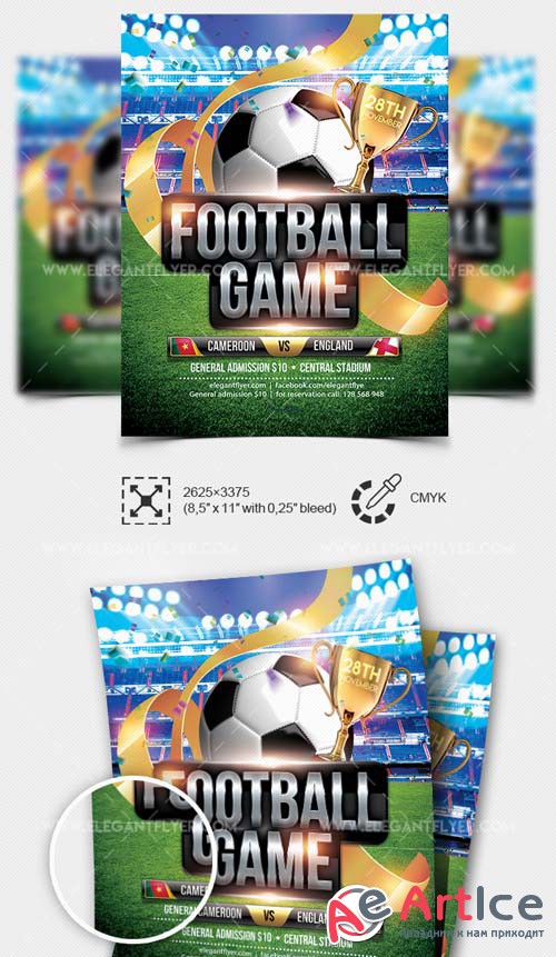 Football Game V4 2019 PSD Flyer Template + Facebook Cover + Instagram Post
