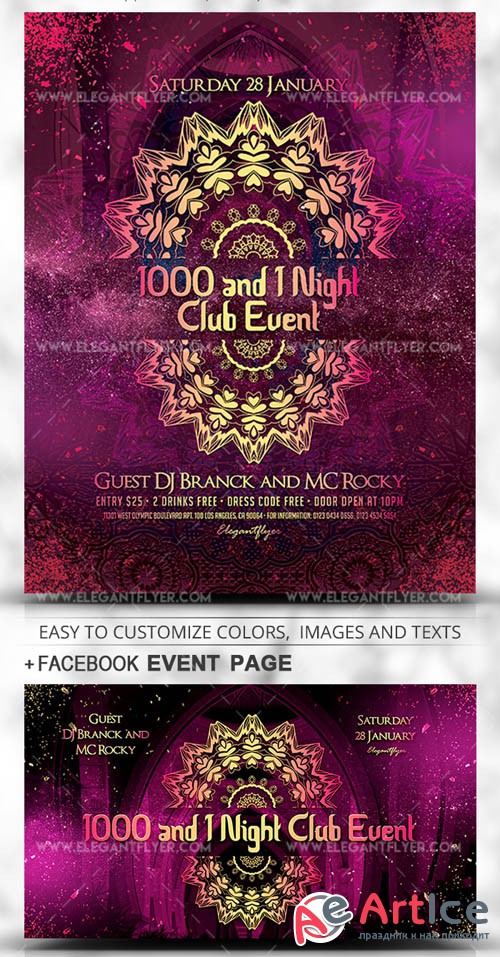 1000 and 1 Night Club Event V1 2019 PSD Flyer Template + Facebook Cover + Instagram Post