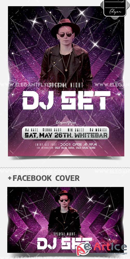 DJ Set Event V1 2019 PSD Flyer Template + Facebook Cover + Instagram Post