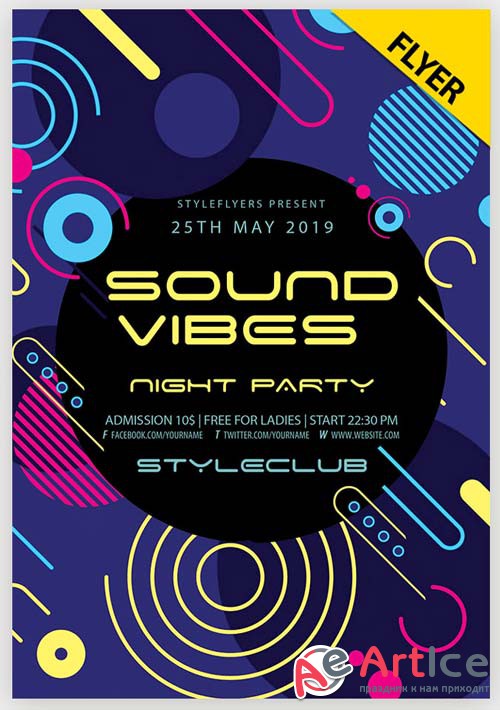 Sound Vibes Night Party V1 2019 PSD Flyer Template