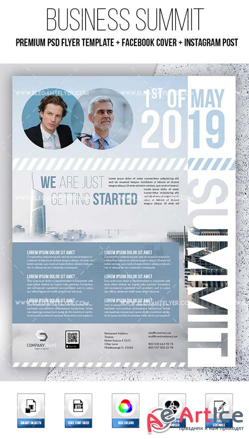 Business Summit V8 2019 PSD Flyer Template + Facebook Cover + Instagram Post