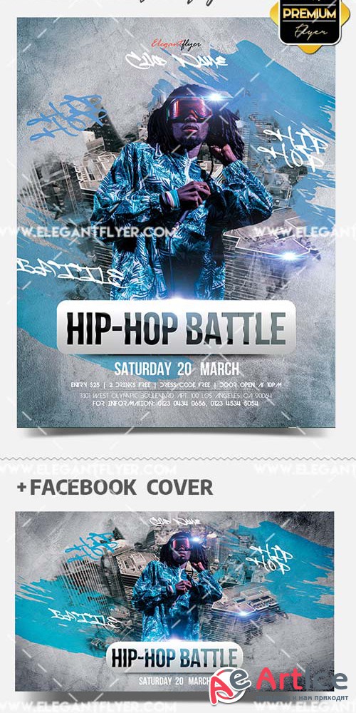 Hip Hop Battle V1 2019 Flyer PSD Template + Facebook Cover + Instagram Post