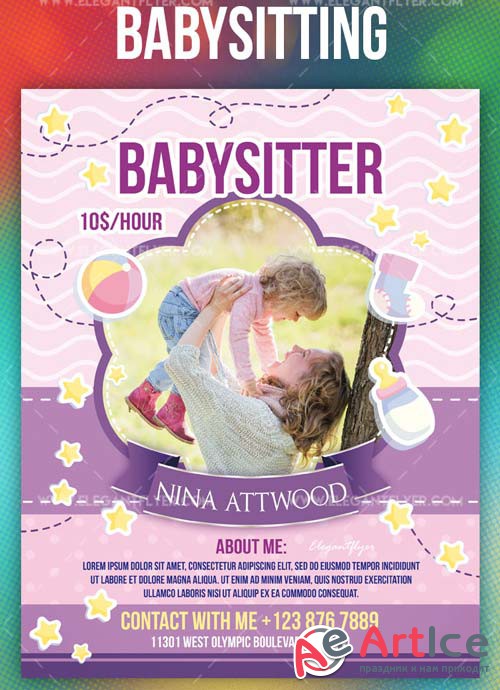 Babysitting V1 2019 PSD Flyer Template + Facebook Cover + Instagram Post