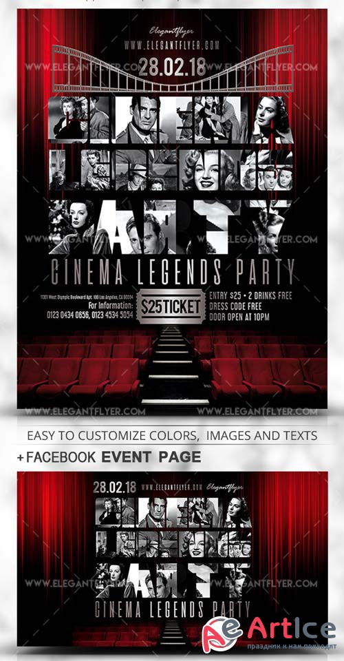 Cinema Legends Party V1 2019 PSD Flyer Template + Facebook Cover + Instagram Post