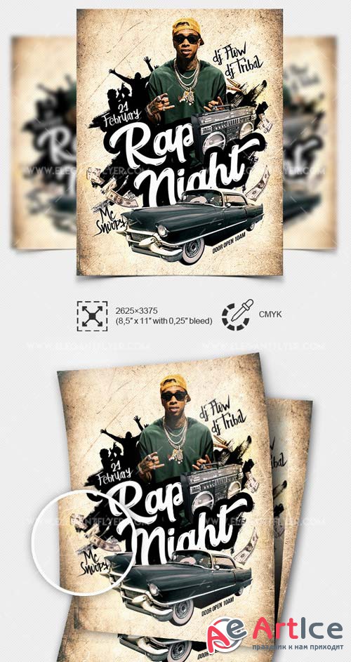 Rap Night V1 2019 PSD Flyer Template + Facebook Cover + Instagram Post