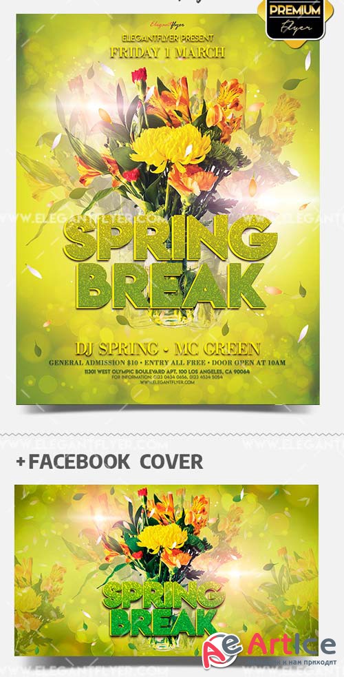 Spring Break V10 2019 PSD Flyer Template + Facebook Cover + Instagram Post