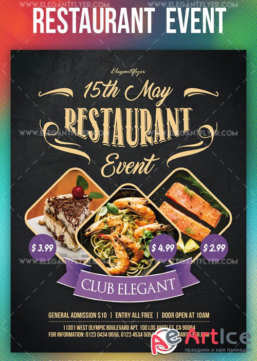 Restaurant Event V7 2019 PSD Flyer Template + Facebook Cover + Instagram Post