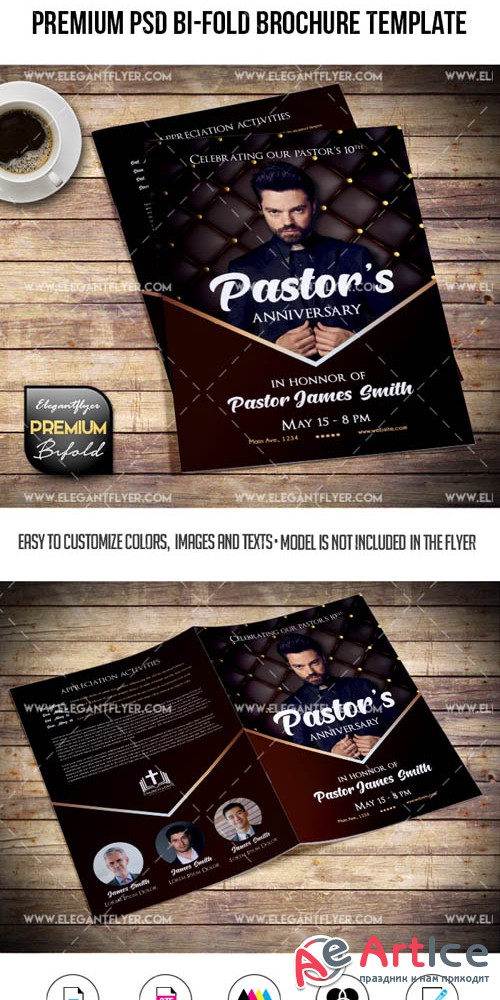 Pastor Anniversary Program V11 2019 Bi-Fold PSD Brochure Template