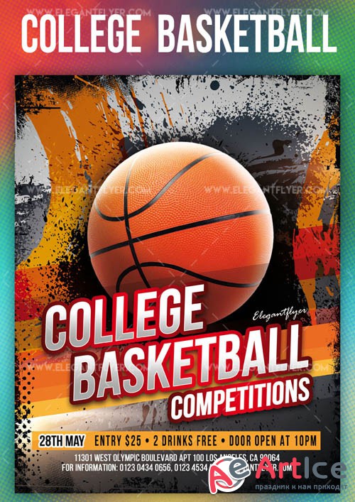 College Basketball Competitions V1 2019 PSD Flyer Template + Facebook Cover + Instagram Post