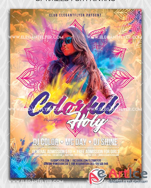 Colorful Holi V1 2019 Flyer Template in PSD