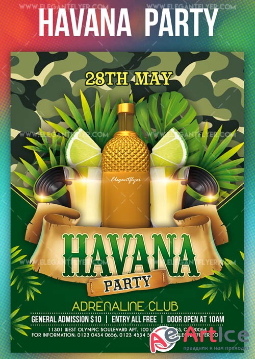 Havana Party V1 2019Flyer PSD Template + Facebook Cover + Instagram Post