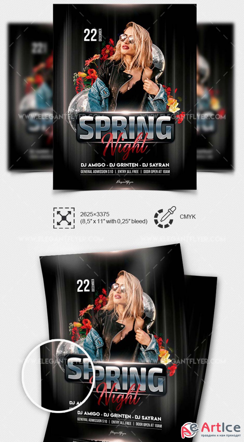 Spring Night V5 2019 PSD Flyer Template + Facebook Cover + Instagram Post