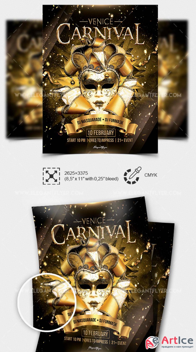 Venice Carnival V1 2019 PSD Flyer Template + Facebook Cover + Instagram Post