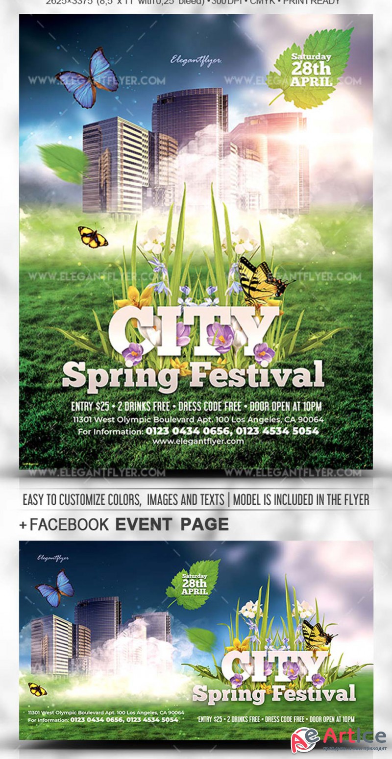 City Spring Festival V1 2019 PSD Flyer Template + Facebook Cover + Instagram Post