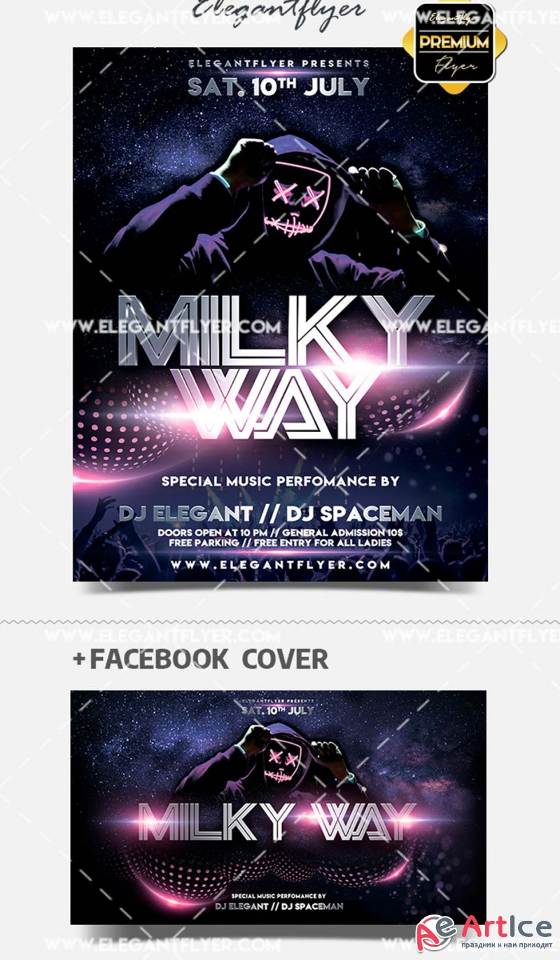 Milky Way Party V1 2019 PSD Flyer Template + Facebook Cover + Instagram Post