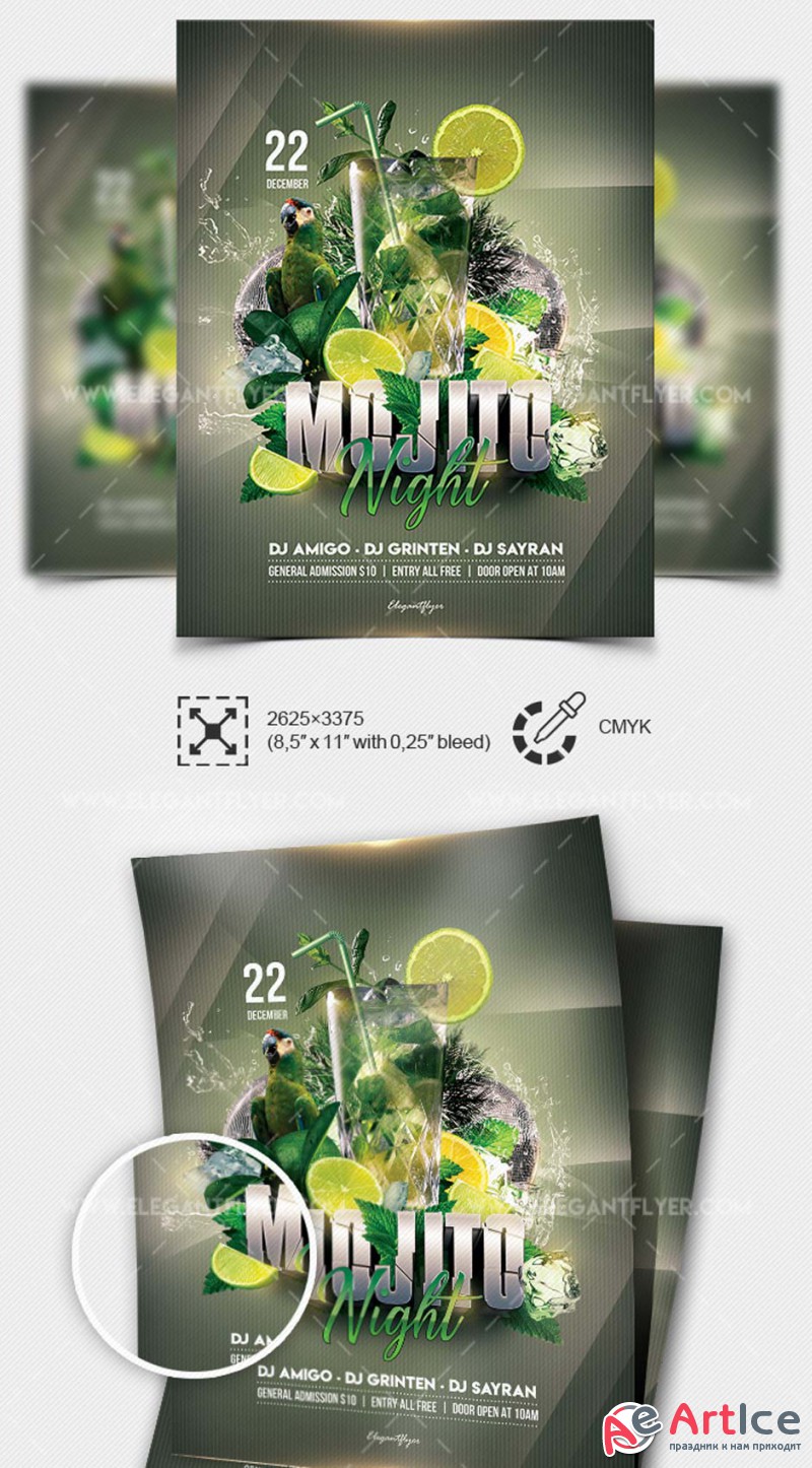 Mojito Party V5 2019 PSD Flyer Template + Facebook Cover + Instagram Post