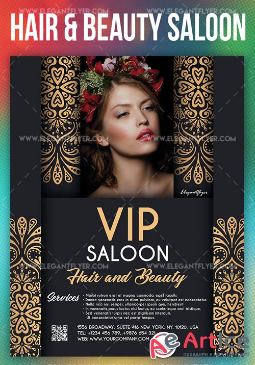VIP Hair and Beauty Saloon V1 2019 Flyer PSD Template + Facebook Cover + Instagram Post