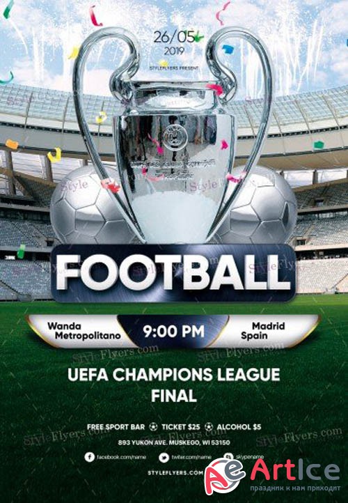Football UEFA Champions League Final V1 2019 PSD Flyer Template