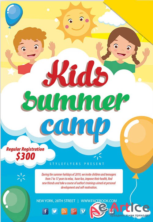 Kids Summer Camp V8 2019 PSD Flyer Template